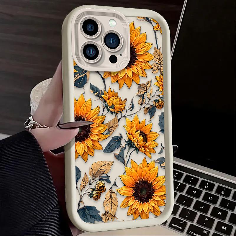 Красивый чехол с подсолнухами для iPhone 17 Air 16 16E 15 14 13 12 11 Pro Max X XS X S Max XR SE 2020 SE4 7 8 Мягкая силиконовая накладка