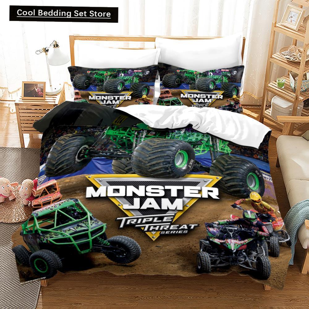 3D Print Anime Monster Jam Bedding Set Single Twin Full Queen King Size Monster Jam F1 Bed Set Teenager Bedroom Duvet Cover Sets