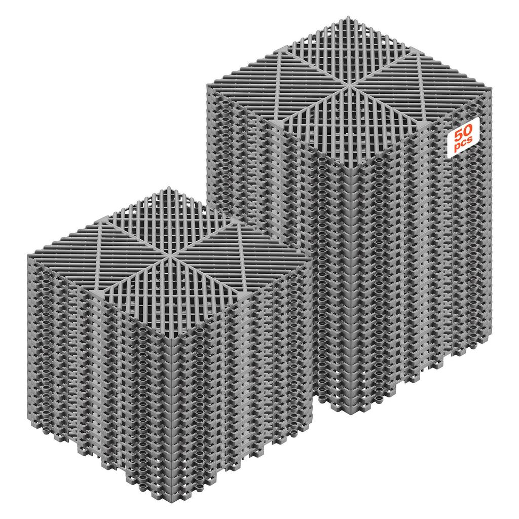 VEVOR Interlocking Drainage Mats, 310 x 310 mm, Modular Garage Flooring Tiles, Non-Slip PP Drainage Floor Tiles, Self-Draining, Easy Installation