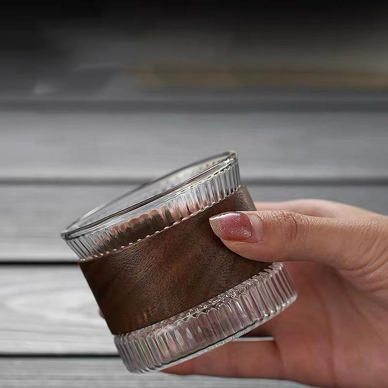 Japanese Style Glass Tea Cup Hammer Mug Gongdao Kung Fu Tea Set Heat-Resistant Serve Tea Bowl with Lid Arabica Coffee