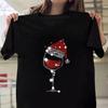 New Christmas Red Wine Glass Print Cozy T Shirt Women's Casual Round Neck Short Sleeved T-Shirt