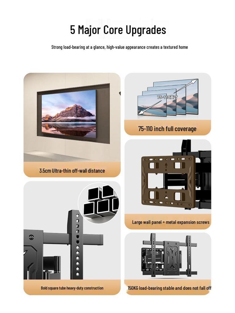 Ультратонкий поворотный настенный кронштейн для телевизоров 32-110 дюймов: Подвижный, Выдвижной, Устойчивый, Сверхпрочный