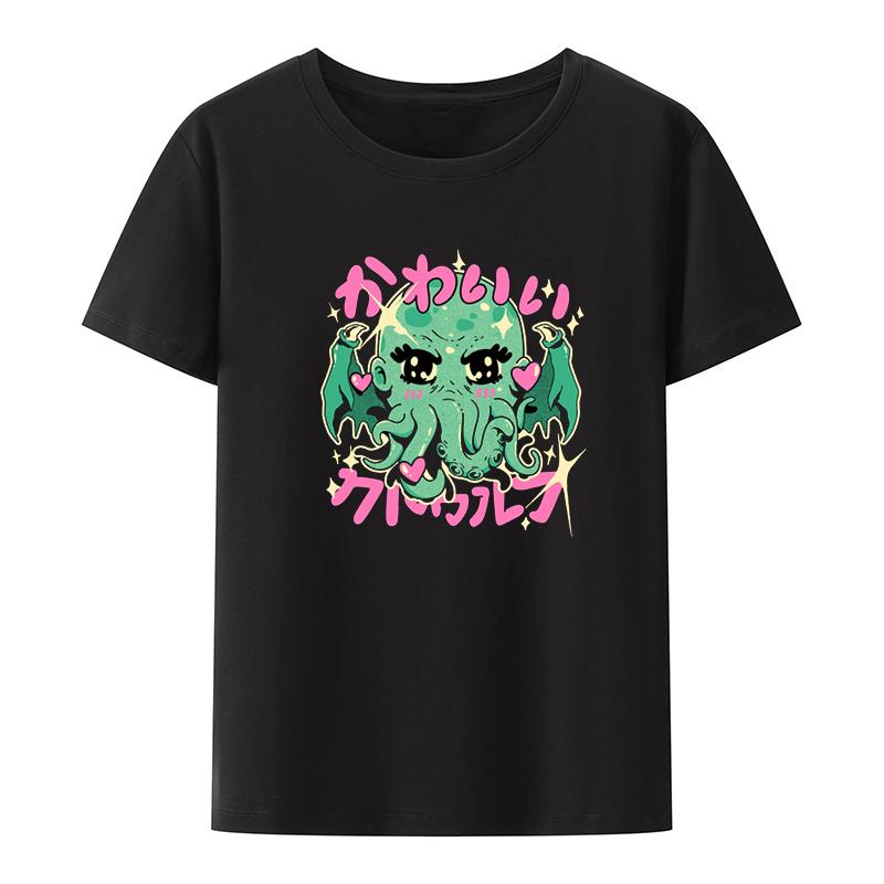 Cutethulhu Loves Funny Graphic Character Interesting Print Tshirt Blouse Poleras Mujer Womens Cropped Leisure Student Roupas