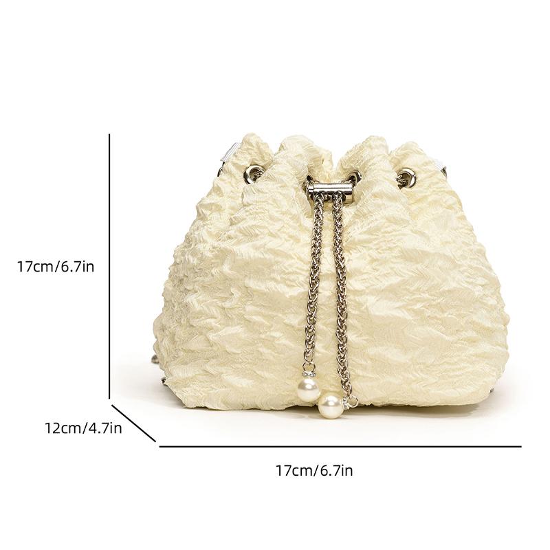 В этом году популярная и популярная женская сумка, новый нишевый дизайн, модная цепочка, сумка через плечо из ткани, плиссированная сумка-ведро
