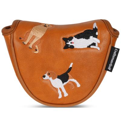 Golf Putter Mallet Suitable for Side Magnetic Dog Brown PU Cute Club Protector Cover, Type, Shafts, Closure, Design, Leather, Gift, Headcover,