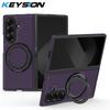 KEYSION Чехол с текстурой кевларового углеволокна для MagSafe для Samsung Galaxy Z Fold 7 6 5 4 3 с вращающейся на 360° магнитной подставкой-кольцом, чехол для телефона