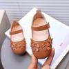2024 Spring Autumn New Girls Leather Shoes Korean Style Baby Flowers Mary Janes Non-slip Kids Princess Shoes Elegant Chic Flats
