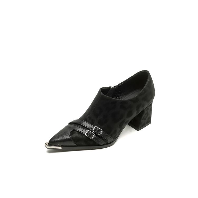 Fashion New Spring Genuine Leather Women Pumps Shoes for Women Fashion Leopard Print Buckle Pointed Toe Loafers Shoes Women High Heels