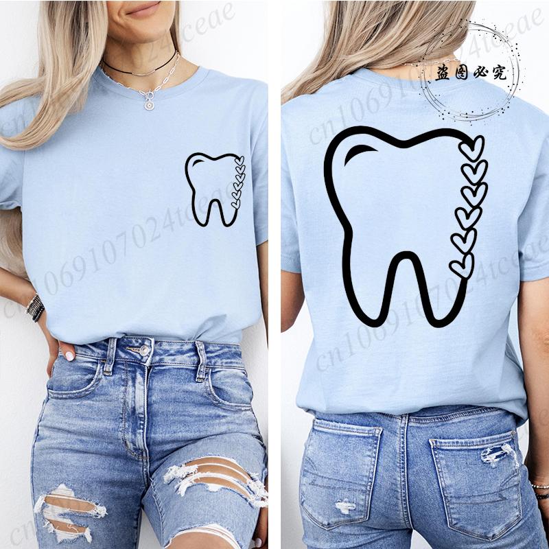 Women Dental Graphic T Shirt Clothes Funny Letter Print T-Shirts Short Sleeve Tee Shirts Summer Fashion Female T-Shirts Clothing