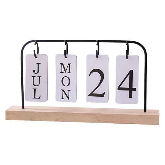 Metal Flip Calendar with Wooden Base Daily Perpetual Desk Calendar Turn Page Month Date Display Standing Desktop Planner for Office Home