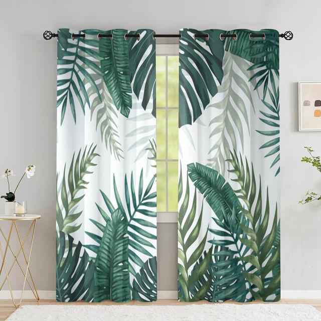 Tropical Leaves Curtains For Living Room Luxury Summer Palm Tree Banana Leaf Window Curtain High Shading (70 %-90 %)2 Panels