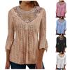 Comfortable And Casual Women's Solid Color Hollowed Out Lace Patchwork 3/4 Sleeve Top