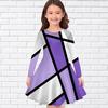 Girl Casual Geometric Line Grid Print Round Neck Long Sleeve Dress Kid Princess Dress