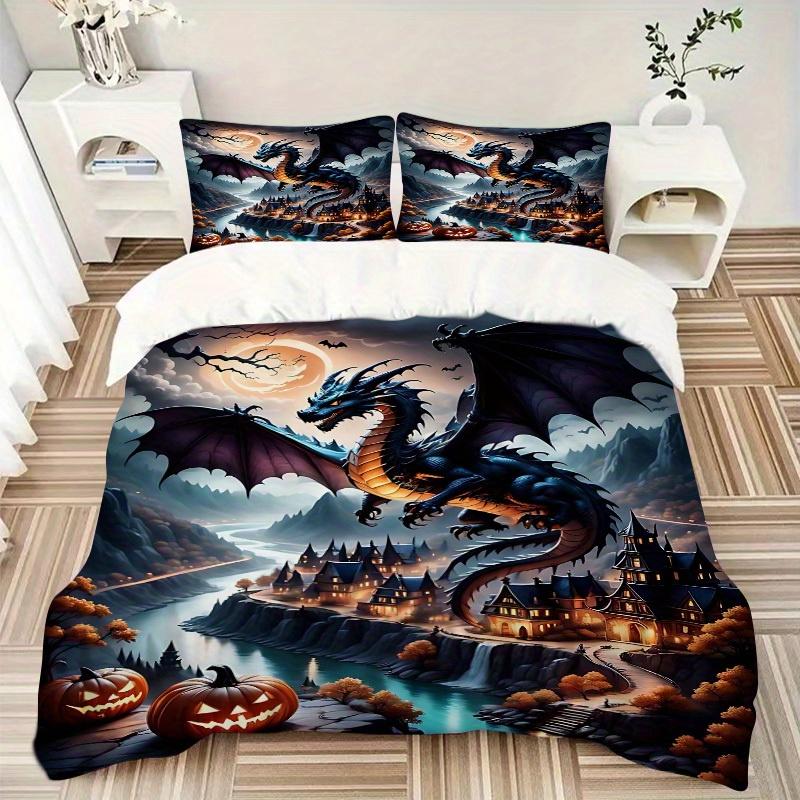 3pcs Animal-themed divine dragon Soft and Comfortable Breathability, Bedding Set, Machine Washable, Suitable for All Seasons128