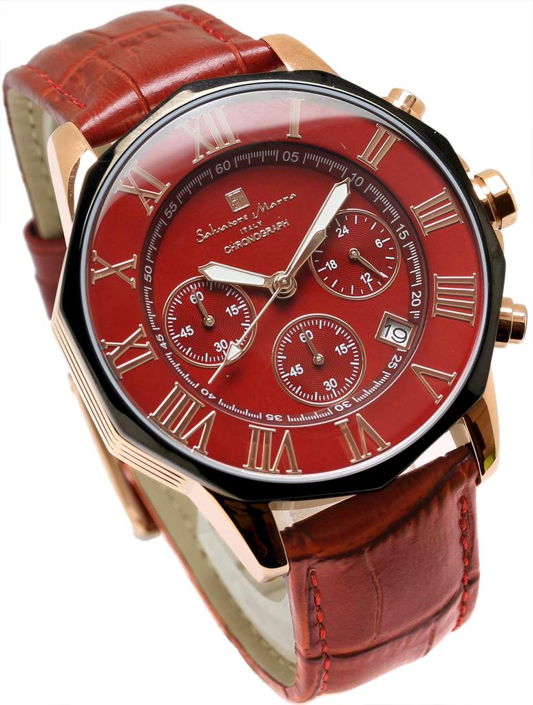 Часы Красный хронограф 10 АТМ Водонепроницаемый деловой формальный кожаный ремень [Salvatore Mara] Мужские