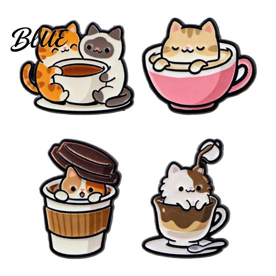 Брошь Кот с Кофе Мультяшная Брошь-чашка Котёнок Эмалевая Булавка на Лацкан Животное Брошь из Цинкового Сплава Тематический Значок Аксессуары для Одежды для Влюбленных