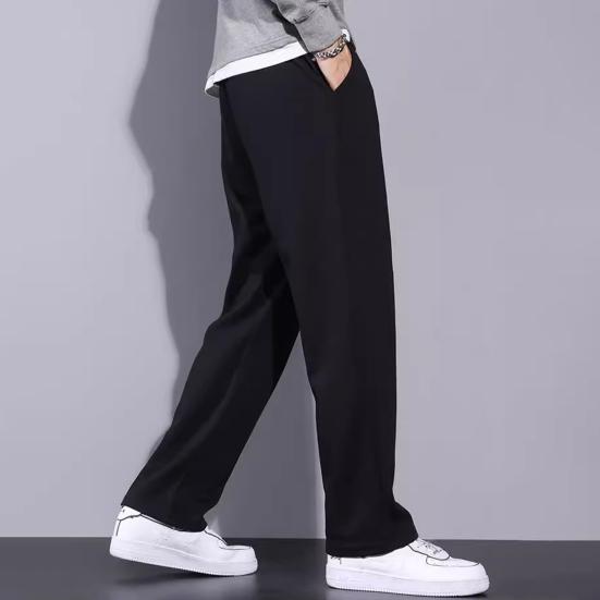 Мужские брюки весна-осень с боковыми карманами, эластичным поясом на шнурке, широкие штанины