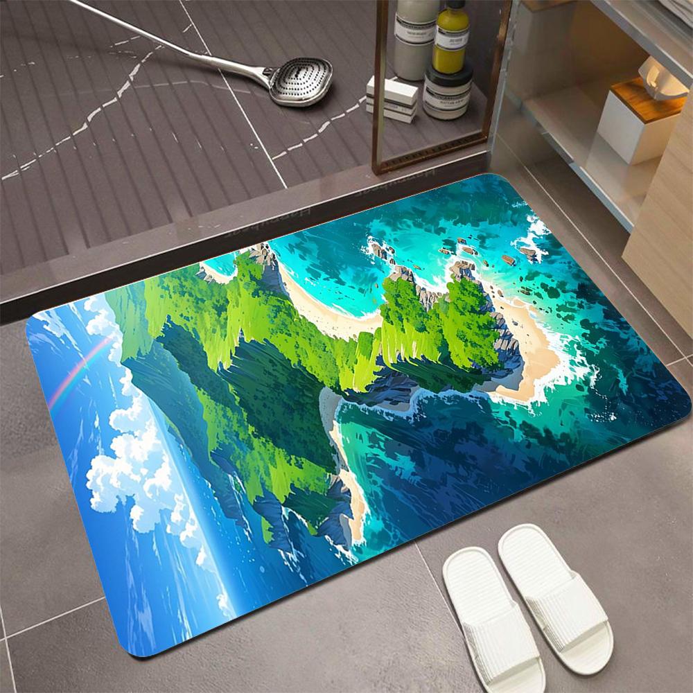 Deep Blue Ocean Wave Diatom Bath Rug, Dark Seaside Foam Coast Print Non Slip Fast Absorb Dry Mat for Shower Indoor Home Decor