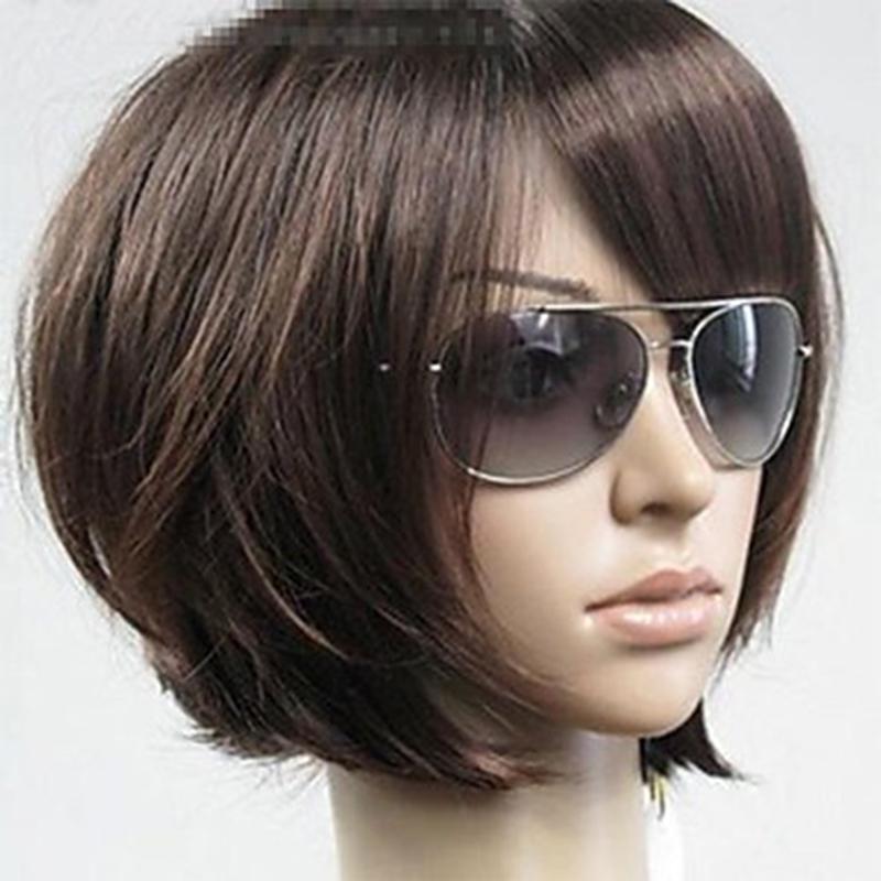 HAIRJOY Синтетические волосы Женские Короткие Прямые Коричневые Парики С челкой набок