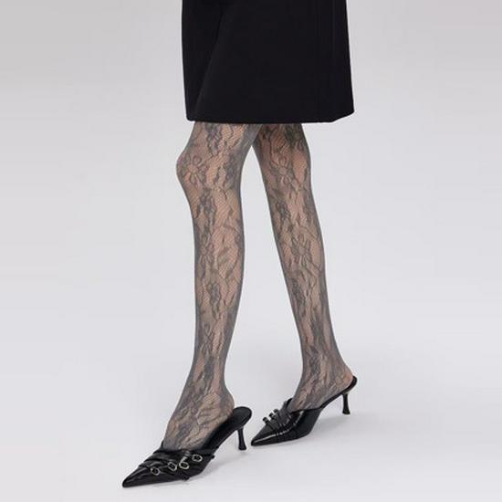 Сексуальные ретро чулки в сетку с цветочным узором - Прозрачные кружевные колготки