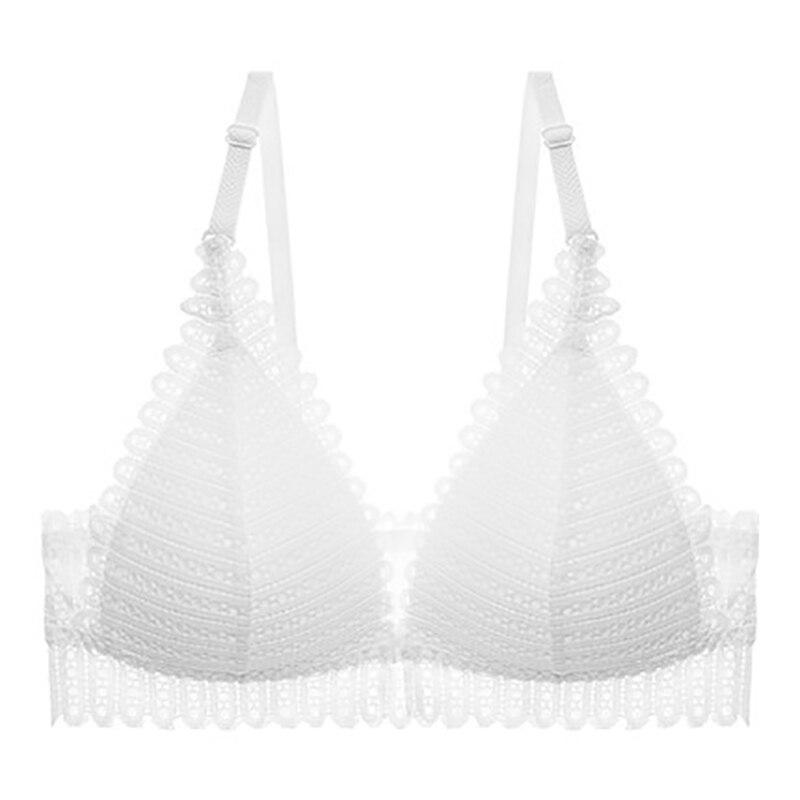 Lace Front Button Bralette Women's Underwear Sexy Backless Bra Without Bones Push Up Bra Triangle Thin Lingerie