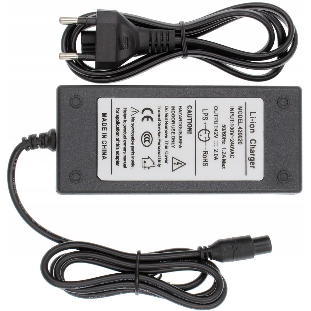 Rosfix Ładowarka Zasilacz do Hulajnogi i Roweru Elektrycznego – Napięcie 42V, Prąd 2A | Wtyczka 3 Pin 9mm | Automatyczne Ładowanie