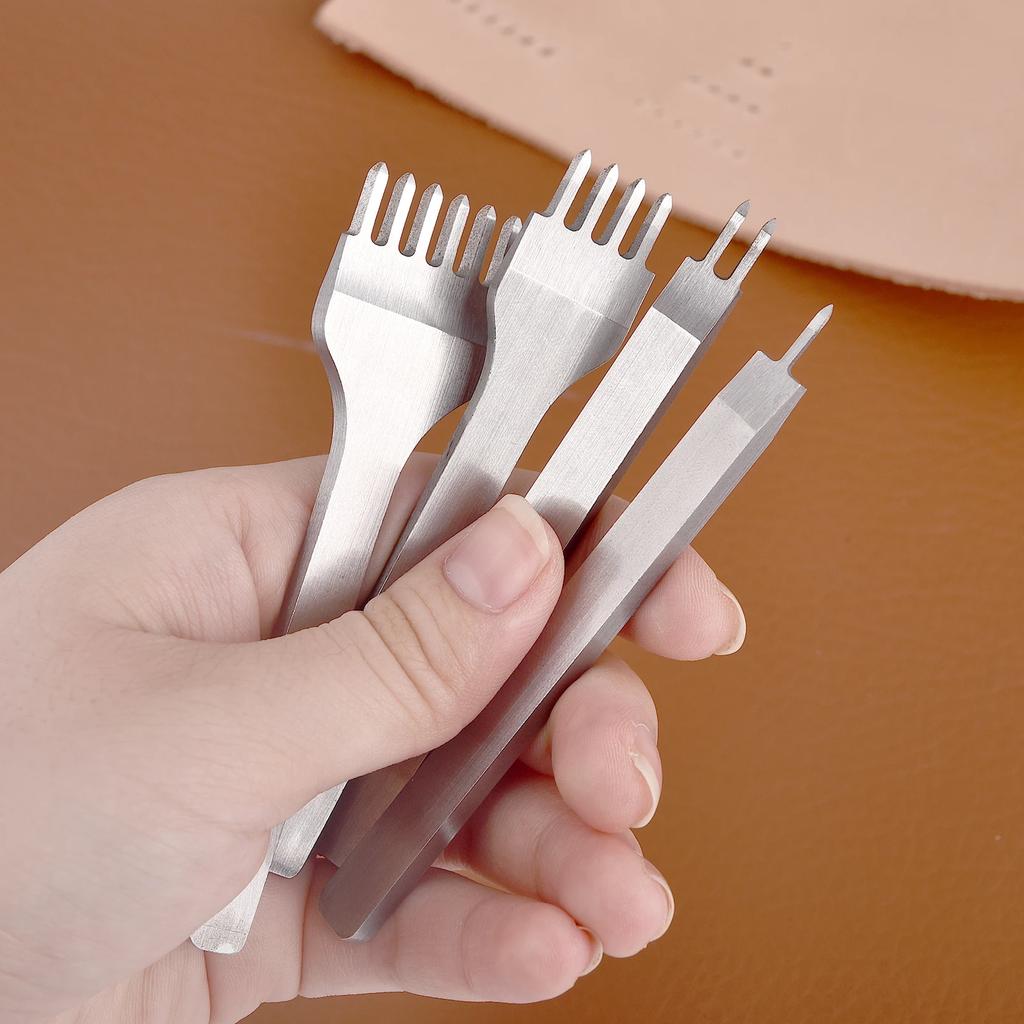 Leather Punch Tool Diamond Cut Prick Iron Wallet Bags DIY Crafts Tools 3/4mm Spacing,1/2/4/6 Prong For Stitching Chisel Set Kits