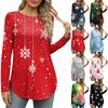 Womens Long Sleeve Round Neck Shirts Side Split Basic Loose Tunic Tops Christmas Print Casual Shirts