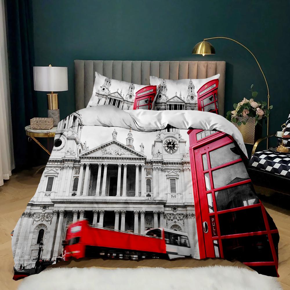 Retro Architectural Duvet Cover Woman In Red Dress Violin Eiffel Tower Double Queen King Polyester