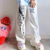 Anime Pants Women Summer Y2k Streetwear Harajuku Print Cyberpunk White Trousers