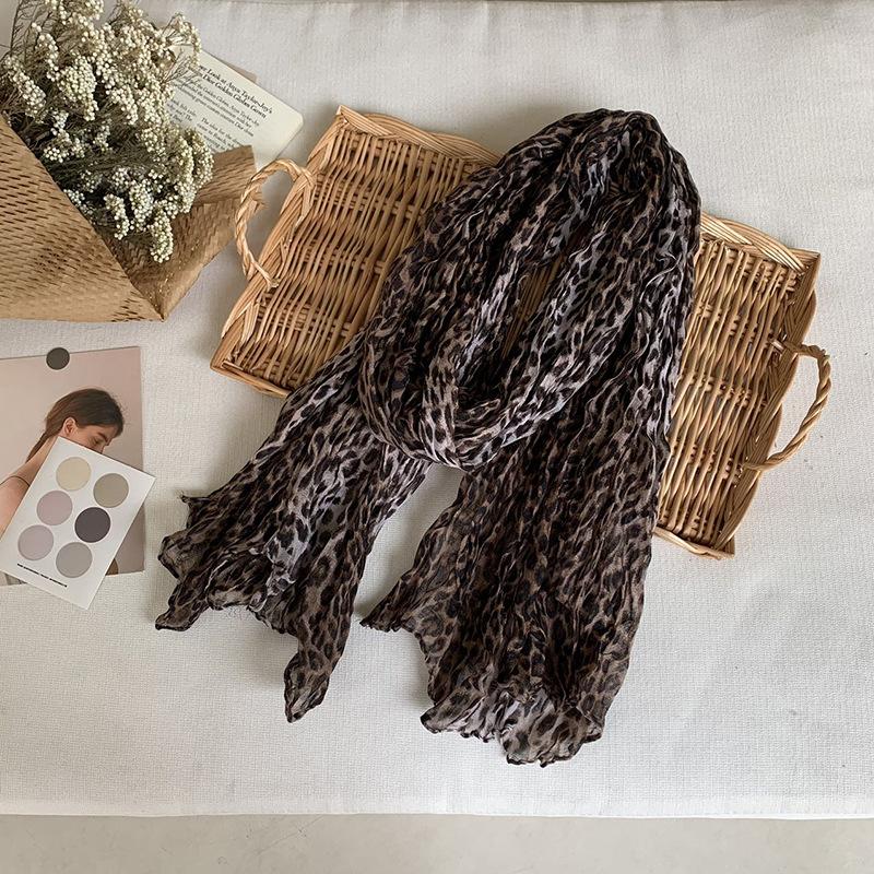 Винтажный хлопково-льняной шарф для женщин осенне-зимний с принтом тонкий плиссированный шарф шелковый шарф