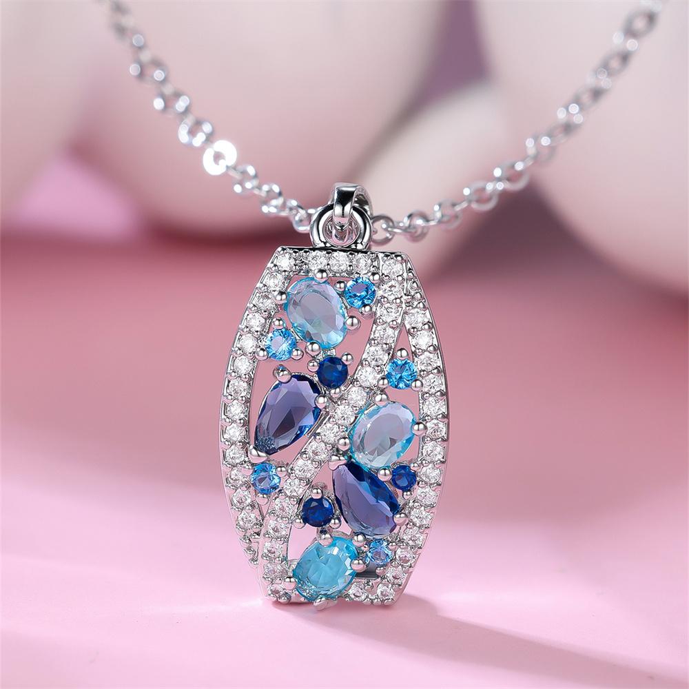 Подвеска из голубого кристалла Аквамарин с цирконом, ожерелья для женщин, винтажная цепочка серебристого цвета, свадебное украшение, аксессуар