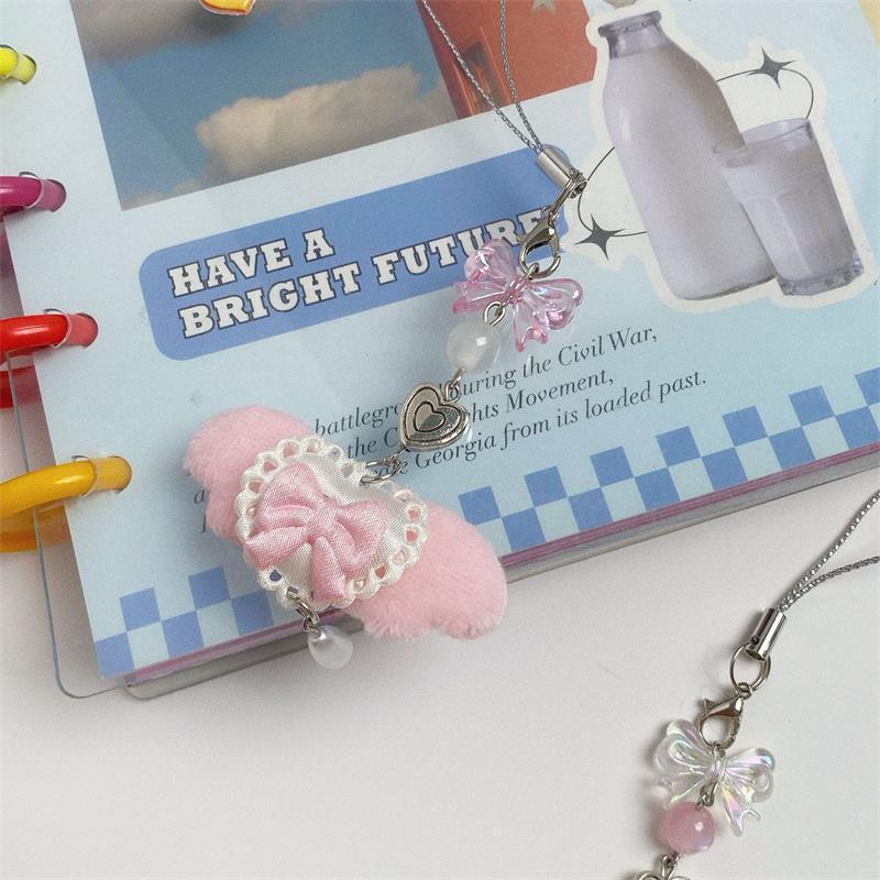 Милые Сладкие Крылья Ангела Бантик Ремешок для Телефона Брелок Подвески Защита от Потери Цепочка для Телефона Украшения для Сумки Девичий Шарм для Телефона Подарки