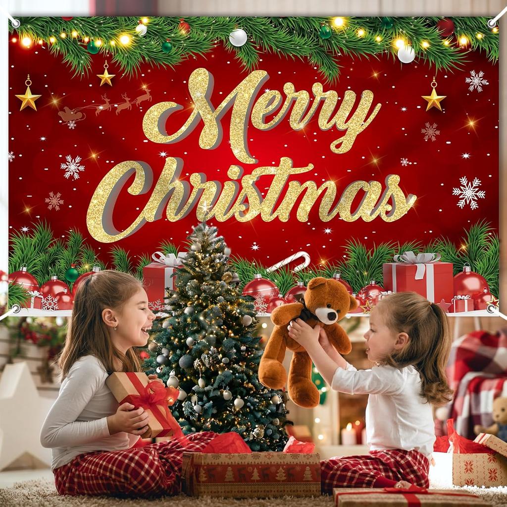 Large Merry Christmas Banner - 72x44 Inch Christmas Backdrop for Parties, Gatherings, Photo Shoots & Holiday Decor