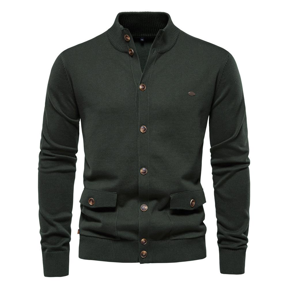 Men's 2024 European & American High-Quality Solid Color Business Casual Autumn/Winter Cardigan Sweater