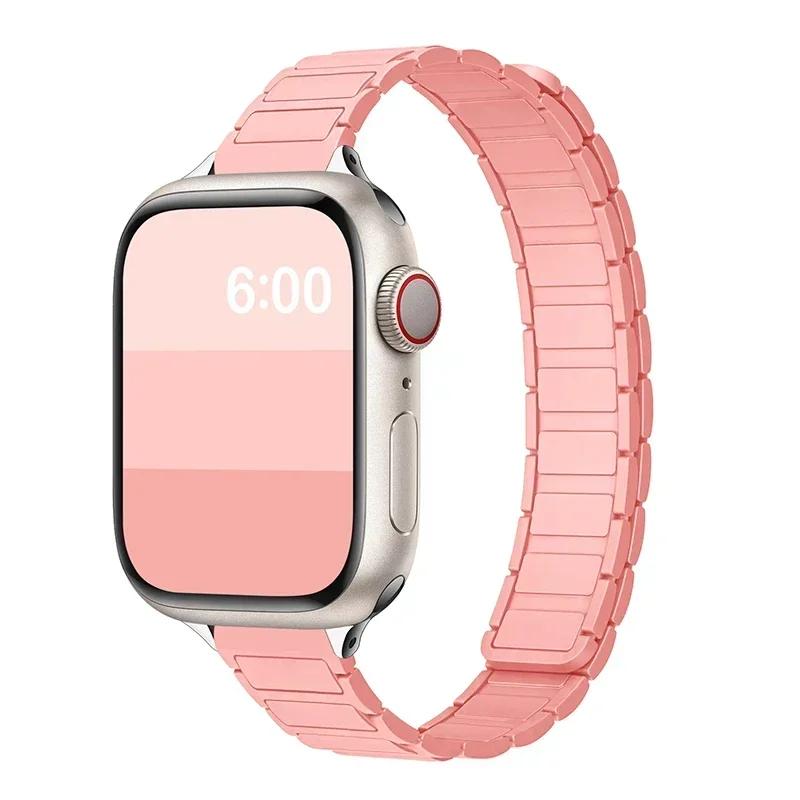 Магнитный силиконовый ремешок-петля для Apple Watch S11 42/46 мм 41 мм 45 мм Тонкие ремешки 44 мм 40 мм 38 мм Браслет iWatch SE 10 9 8 7 6 5 4 Ultra1/2/3 49