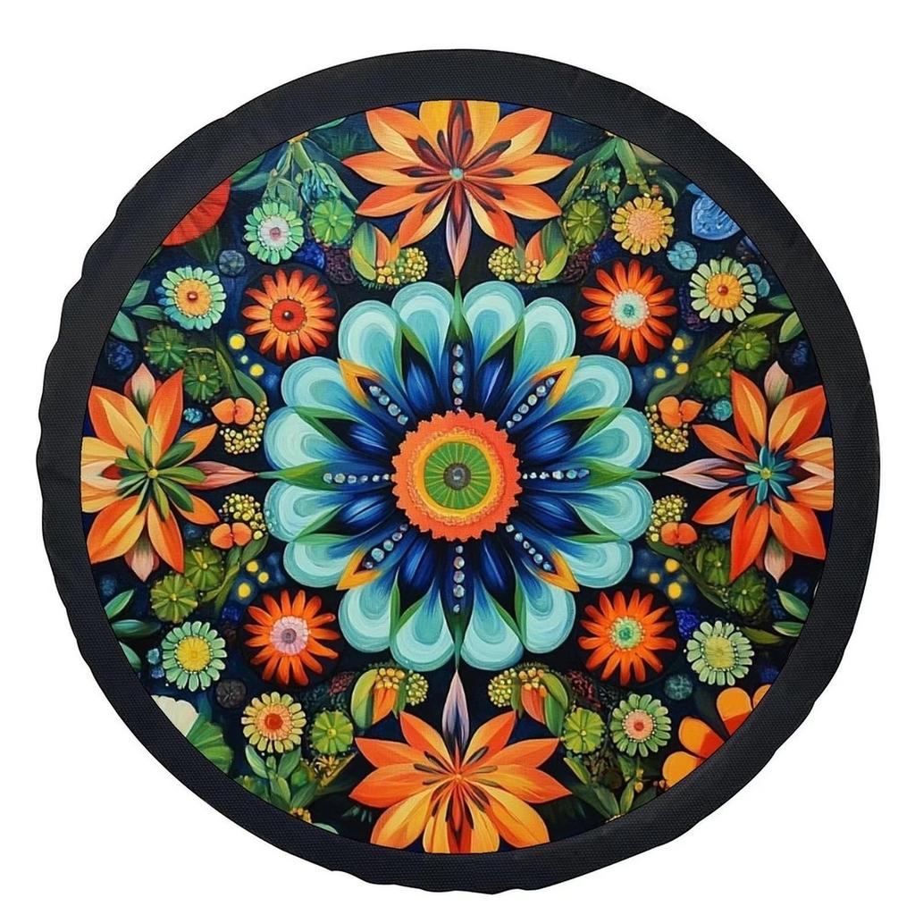 Colorful Floral Mandala Tire Cover, Universal Wheel Protection for SUV Trailer Truck, Durable Spare Tire Cover
