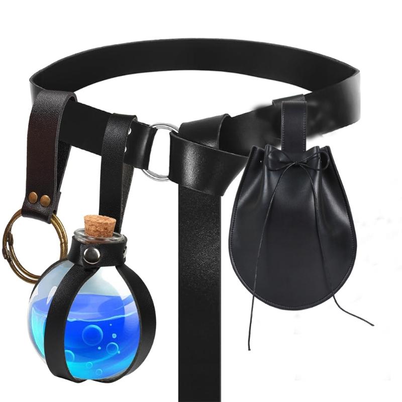 Medieval Waist Guard Leather Side Pack Medieval Leather Belt Waist Bag Potion Bottle Medieval Costume Accessory