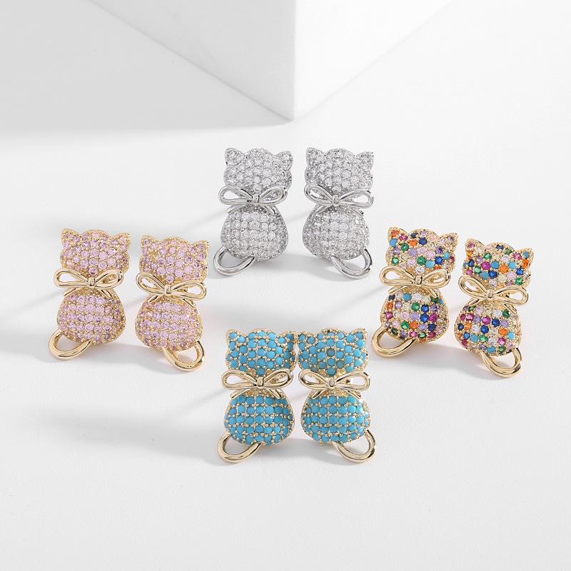 Корейские модные милые серьги-гвоздики с изображением кота для женщин, дизайнерские эффектные серьги-гвоздики в виде животных, роскошные ювелирные изделия из серебра 925 пробы с иглами