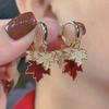 New Design Sense Double Red Maple Leaves Hoop Earrings Trendy Elegant Autumn Leaf Earring Jewelry Women for Daily