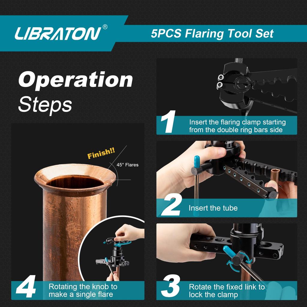 LIBRATON Flare Eccentric Flaring Flare Processing Air Conditioner Plumbing for Pipe Deburring Bar Included Tool, Tool, Tool, Tool, 1/4-3/4 Inch,
