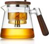 POKALOTEA Teapot, Heat Resistant Glass, 890ml, Comes with Push-Out Tea Strainer, Clear Glass Teapot