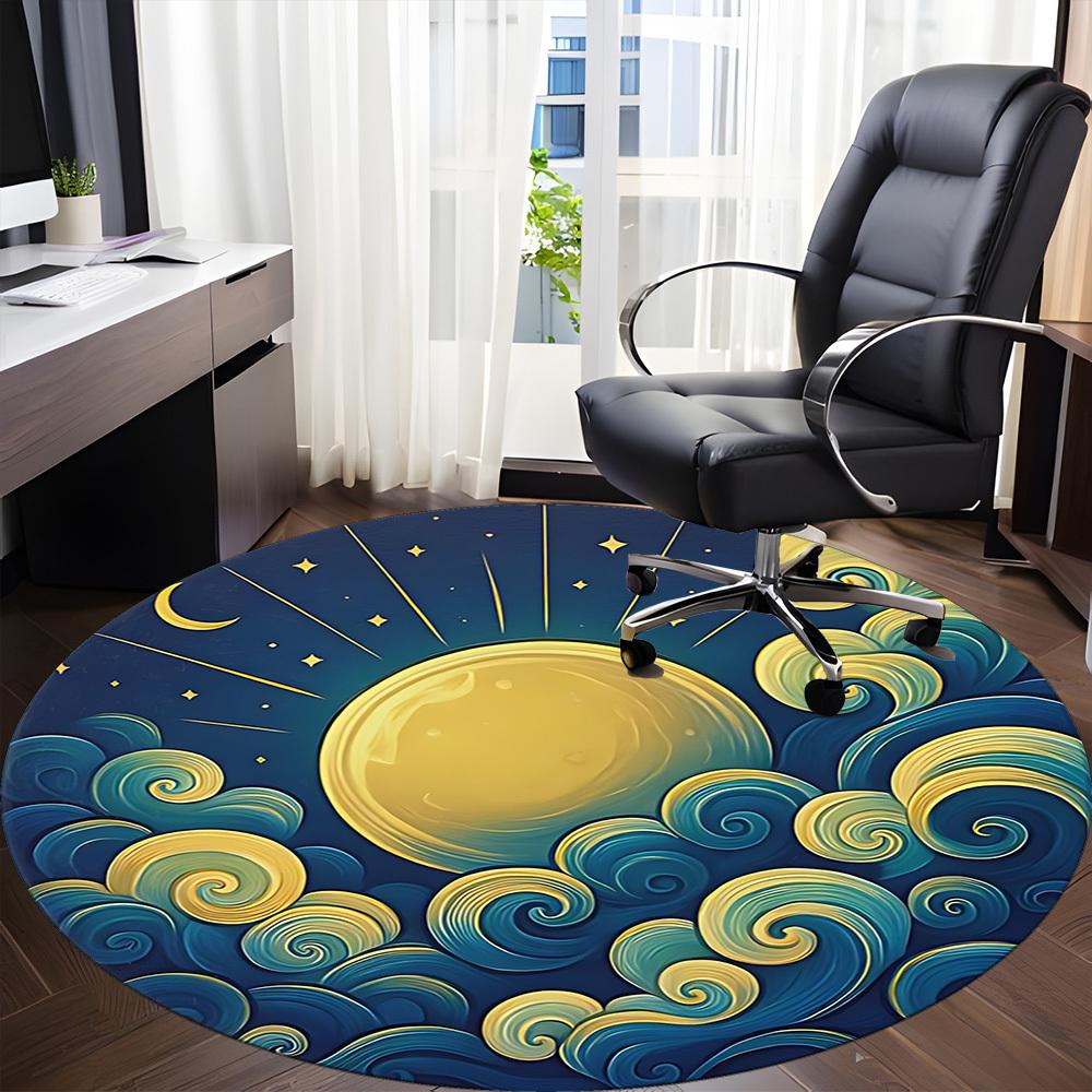 1pc Moon Waves Office Round Area Rug, Mat Suitable For Office, Under Office Chairs Bedroom Living Room Home Decor, Room Deco