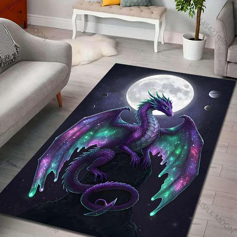 Multiple sizes Purple dragon, moon backdrop Print Carpet Rug for Living Room Bedroom Sofa Doormat Home Decor Non-slip Floor Mat