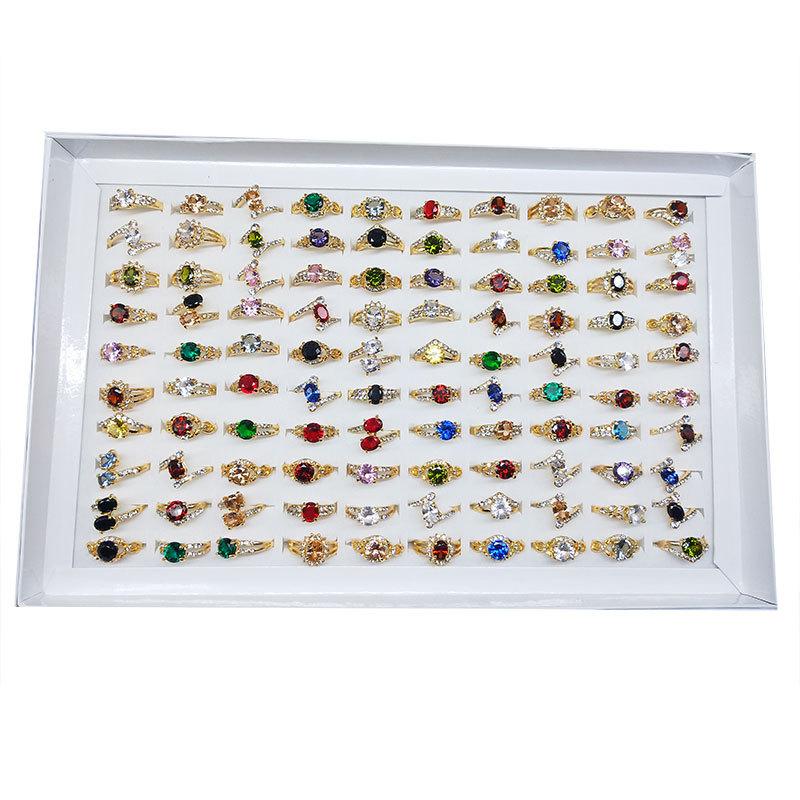 12 шт. простое кольцо смешанного цвета с кристаллом циркона для женщин, ювелирные изделия