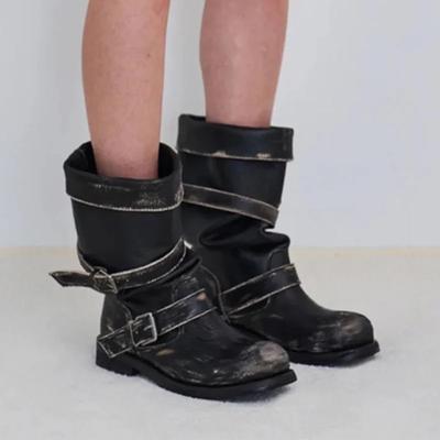 Женские сапоги до середины икры, балетки, дизайнерские сапоги до колена, кожаная обувь, зимний готический тренд, мотоциклетные сапоги, новые ретро женские сапоги