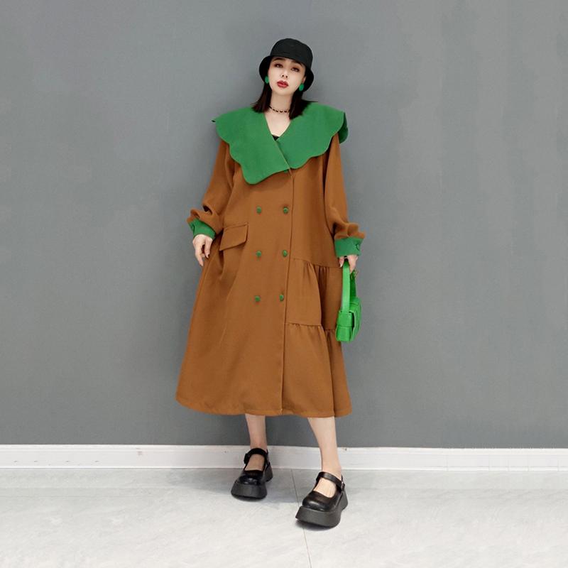 Xitao Fashion Contrast Color Patchwork Ruffled Collar Double Breasted Dress ZY7775