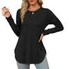 Womens Long Sleeve Round Neck Shirts Side Split Basic Loose Tunic Tops Casual Shirts