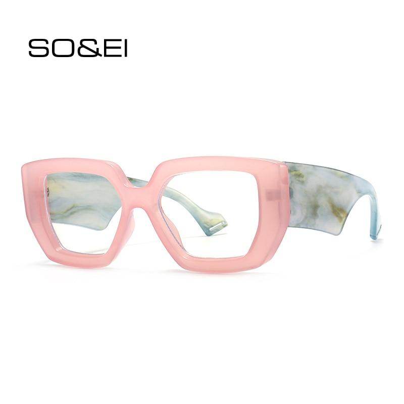 SO&EI Fashion Colorful Square Women Glasses Frame Clear Anti-Blu-Ray Spring Hinge Wide Legs Eyewear Men Optical Polygon Frame
