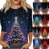 Women's Fashion Casual Christmas Tree Printed Round Neck Three-Quarter Sleeve T-Shirt Top